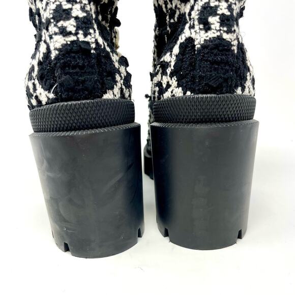 Gucci GG Monogram Web Tweed Combat Lace Up Ankle Boots Black White EU 36.5 - Picture 7 of 13